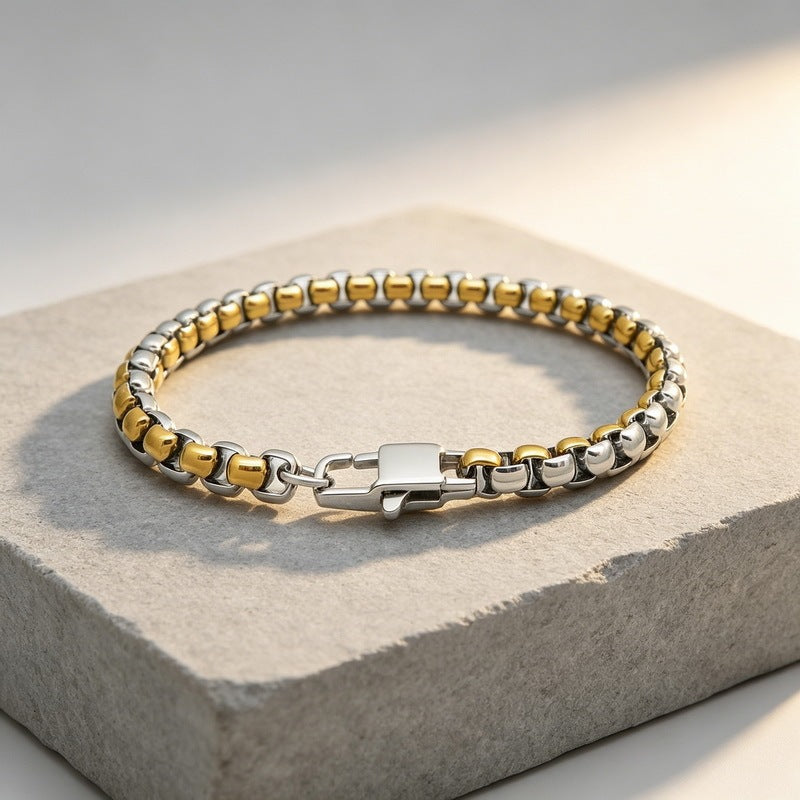 Hip Hop Rock Flower Bracelet Vacuum Plated Steel Gold Two-Color Stainless Steel Square