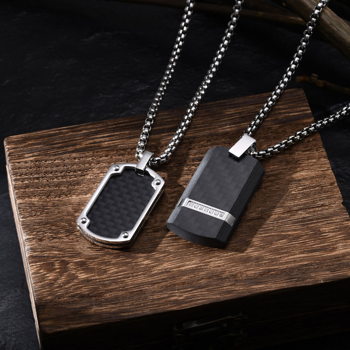Carbon Fiber Black Stainless Steel Necklace for Men
