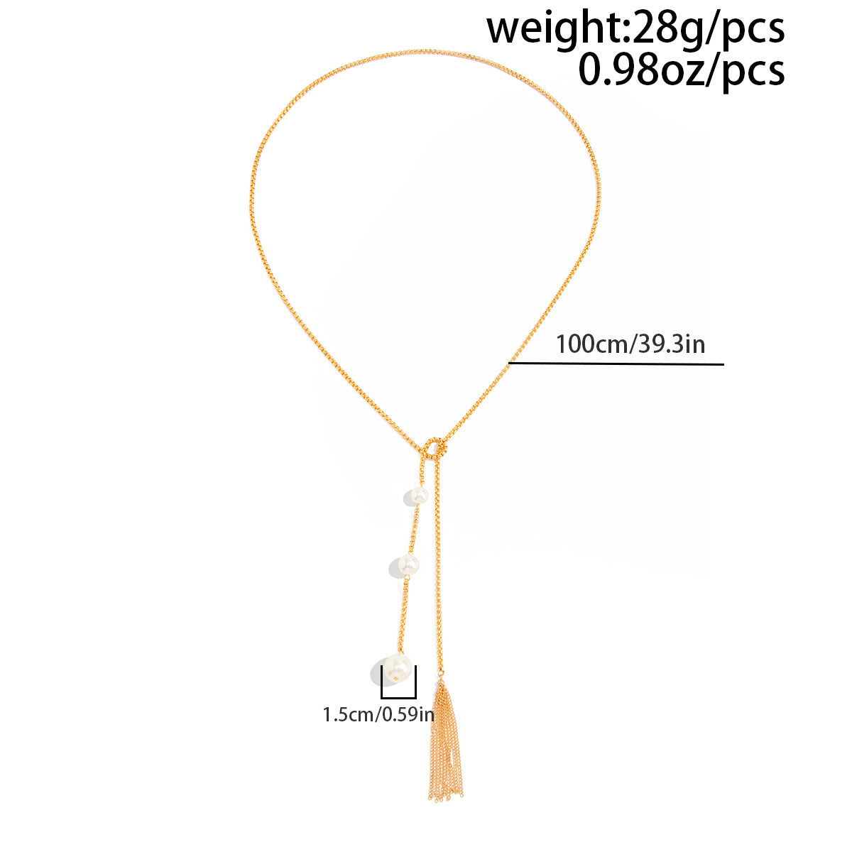 Long Y-Shaped Knotted Pearl Necklace Chain Back Chain Multi-Purpose Round Bead