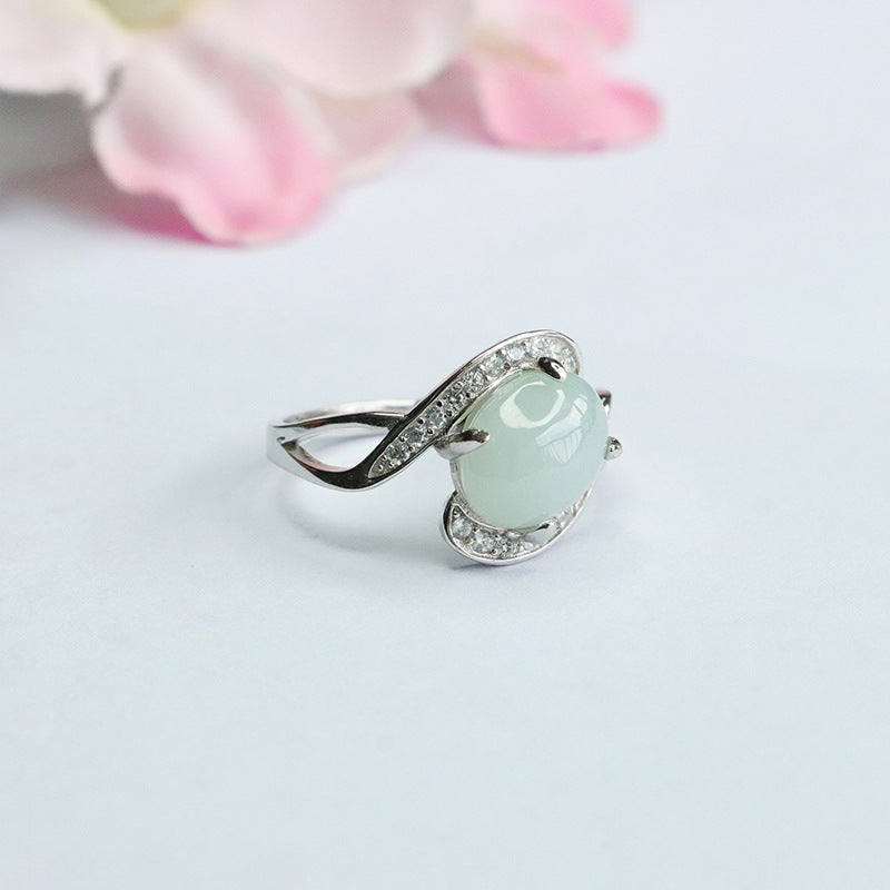 Sterling Silver Oval Jade Twist Arm Ring