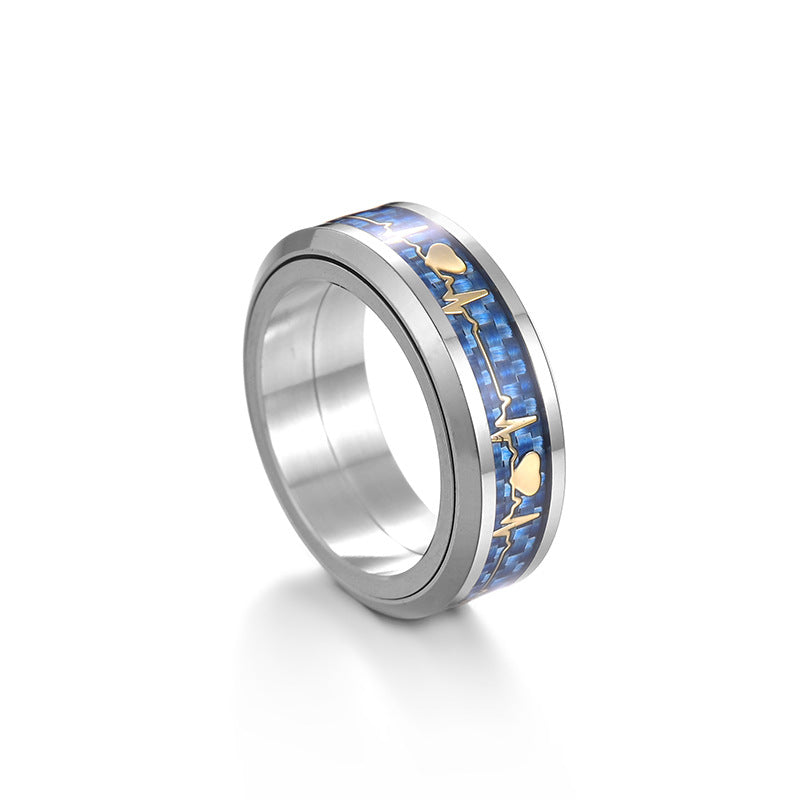 Titanium Steel Carbon Fiber ECG Rotating Ring for Men by Planderful - Size 6-13