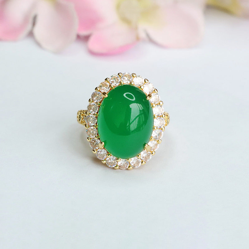 Ice Emperor Green Chalcedony Zircon Halo Ring Jewelry