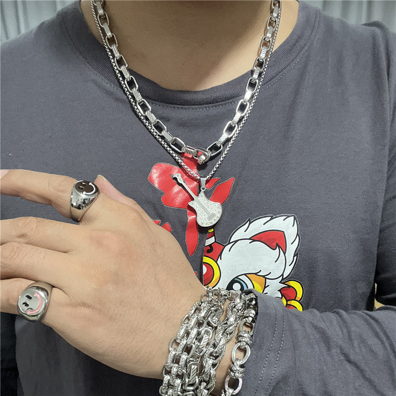 Personalized Retro Titanium Steel Guitar Pendant Necklace for Men - Trendy Rock Jewelry
