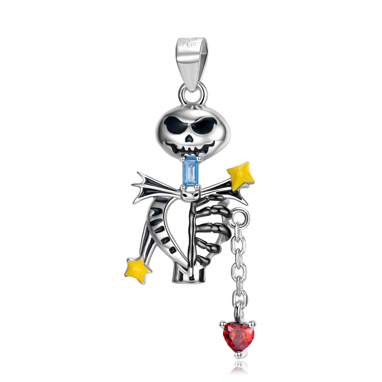 Halloween Skull Skeleton Pendant Zircon Silver Necklace