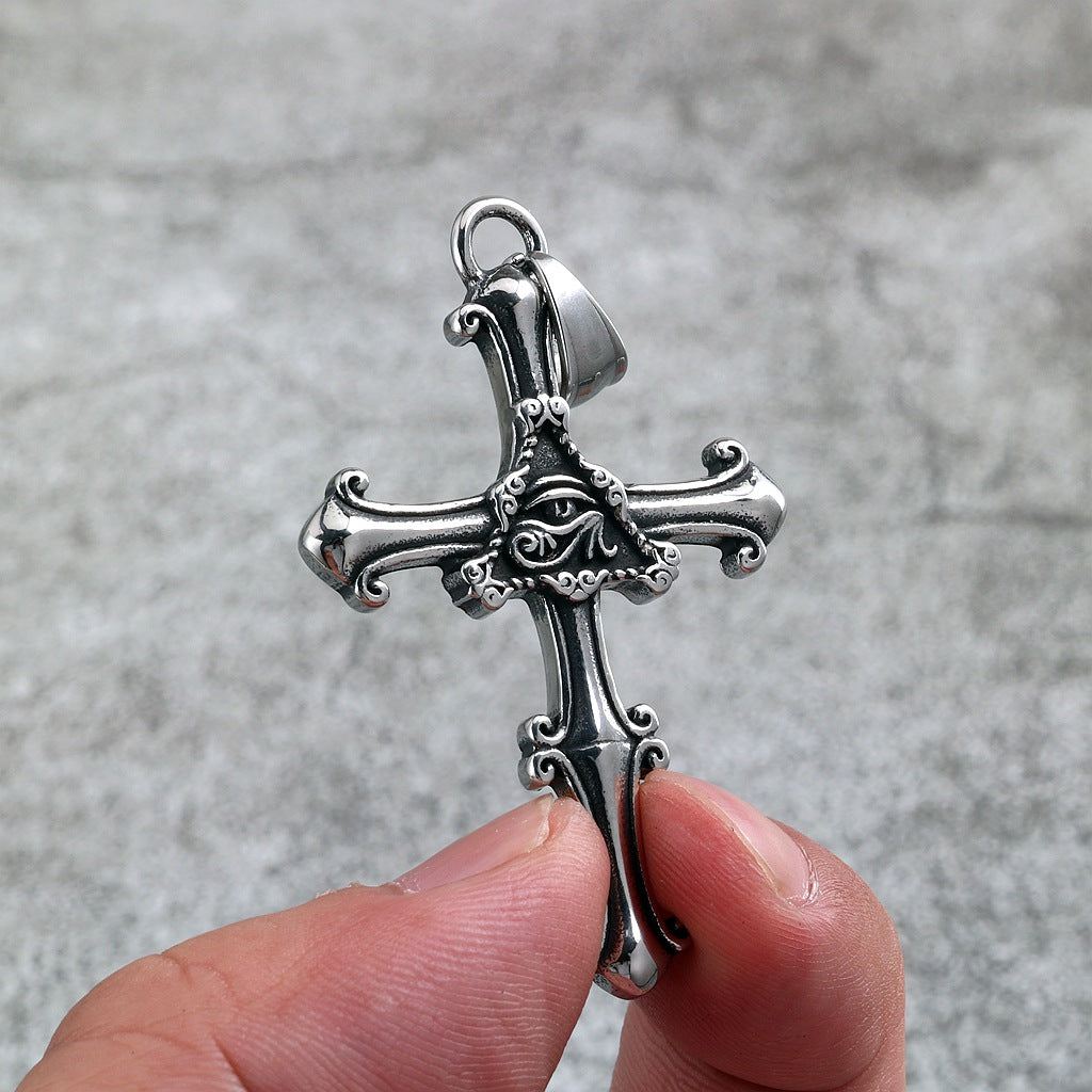 Vintage Eye of Horus Cross Stainless Steel Pendant Necklace
