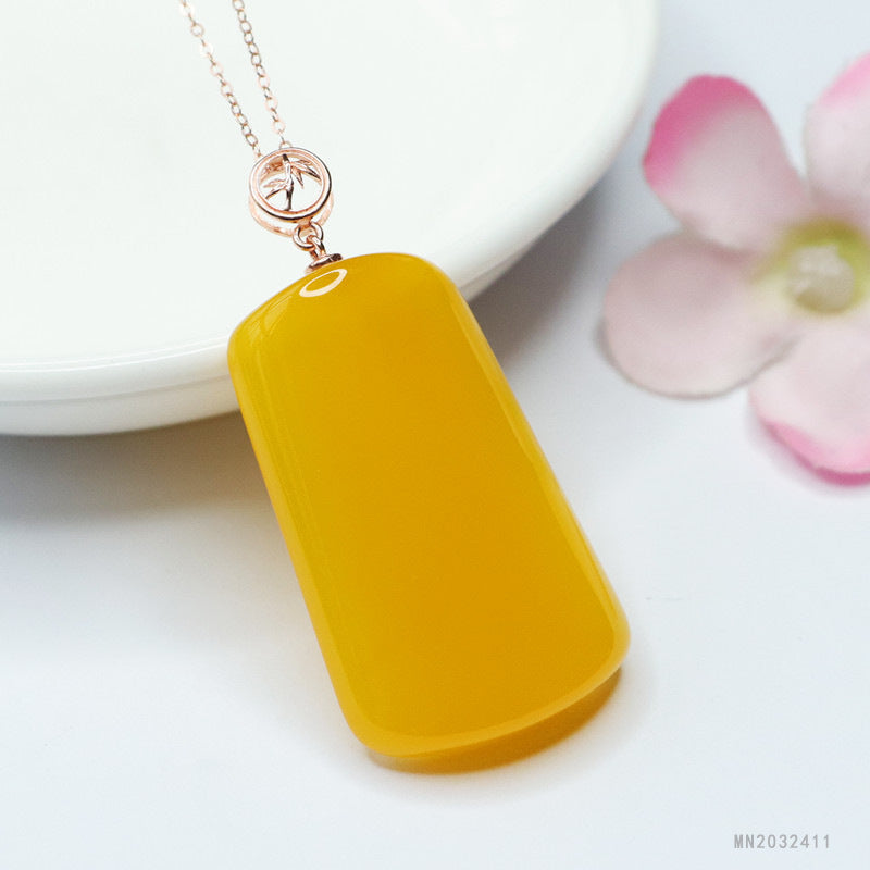 Yellow Chalcedony Irregular Peace Plaque Silver Pendant — No Chain
