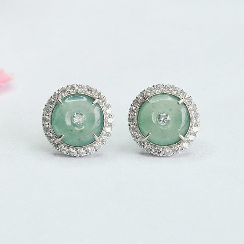 Stylish S925 Sterling Silver Natural Ice Jade Stud Earrings