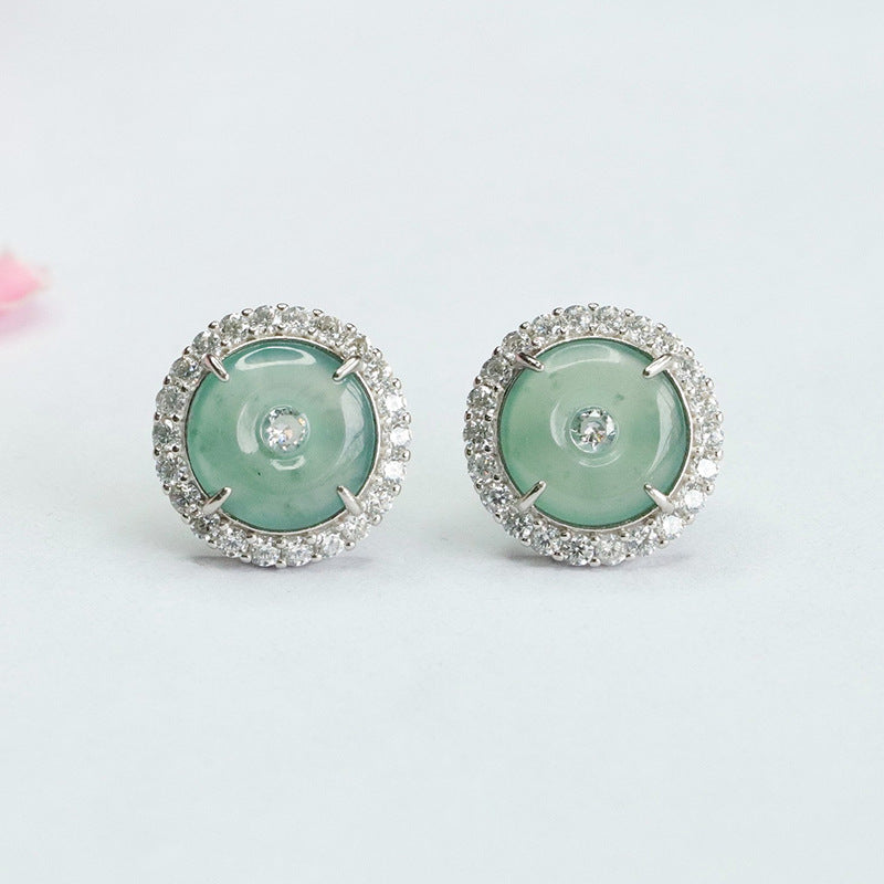 Icy Blue Jadeite Peace Buckle Stud Earrings