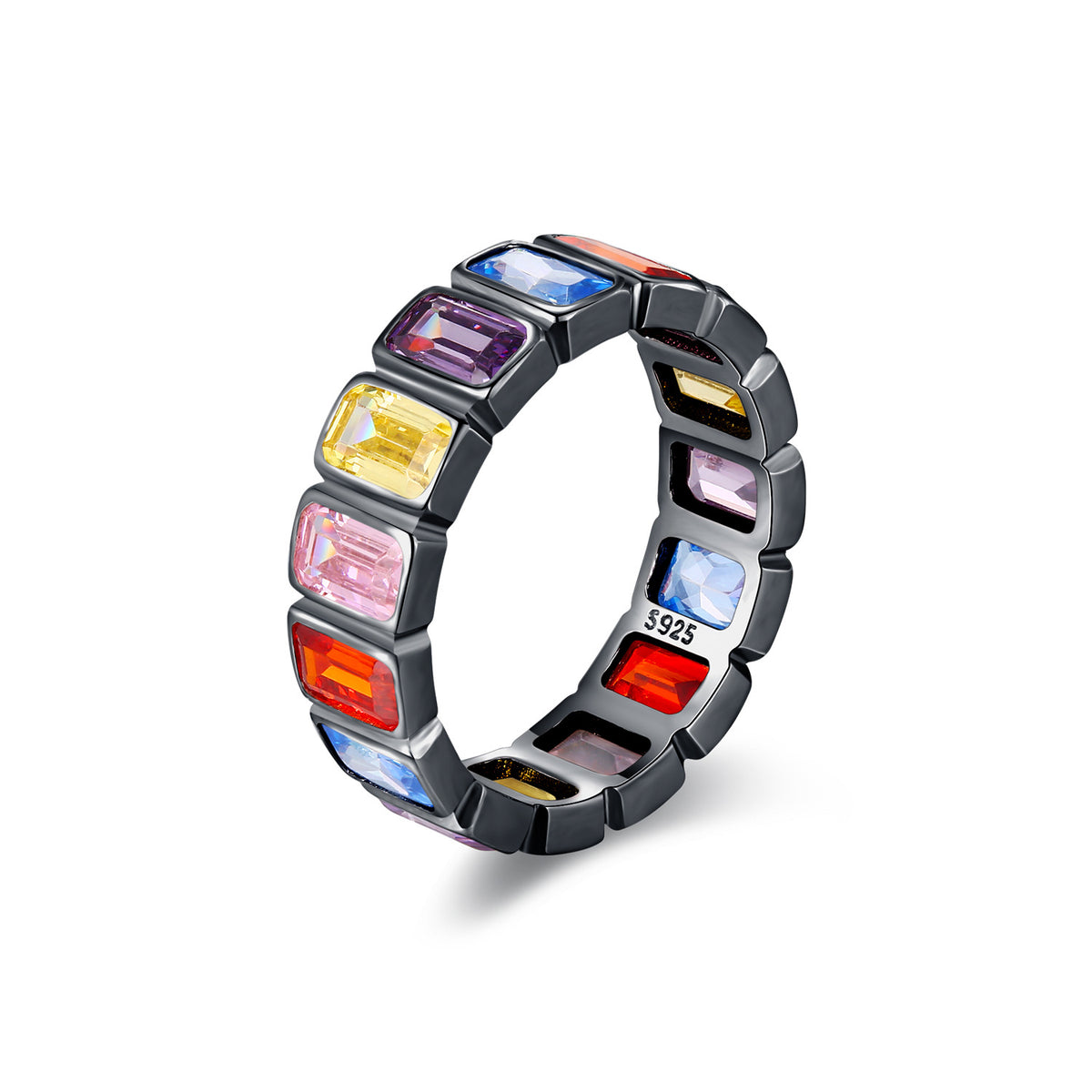 925 Sterling Silver Bow Rainbow Square Ring