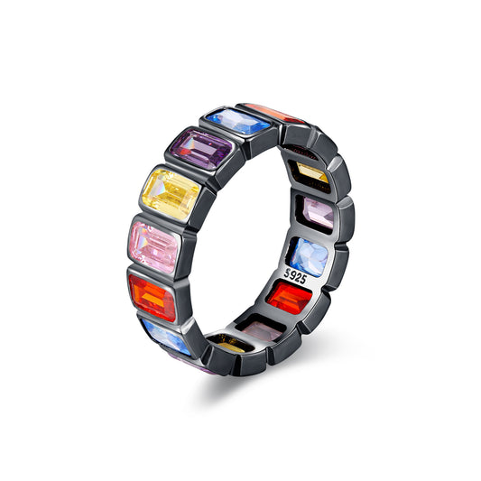 925 Sterling Silver Bow Rainbow Square Ring