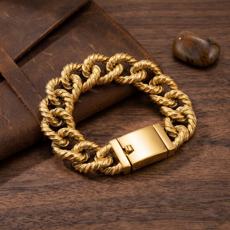 Twisted Rope Twist Cuban Chain Stainless Steel Men's Bracelet