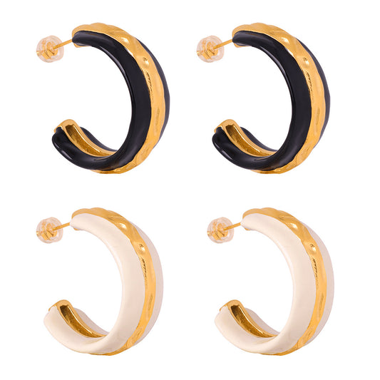 Exaggerated Retro Titanium Steel Earrings with Gold-Plated Semi-Circular Glaze