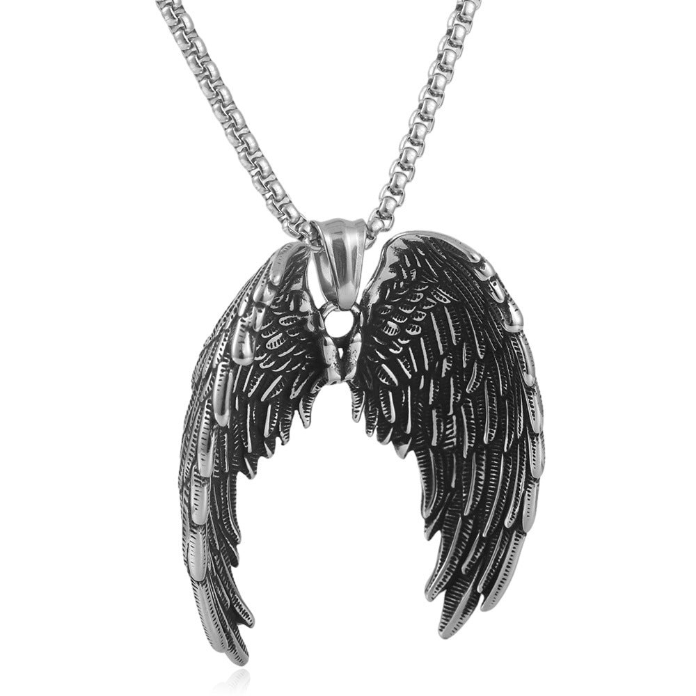European And American Stainless Steel Feather Pendant Necklace