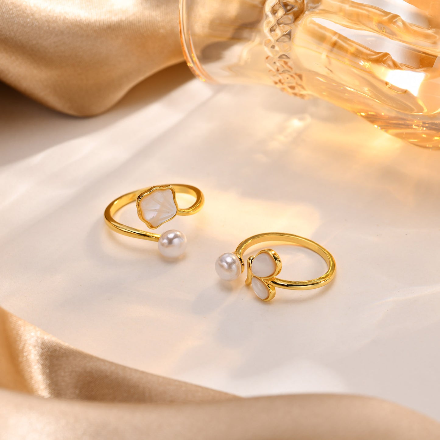 Imitation Pearl Shell Open Ring Adjustable Ring Women's Gold