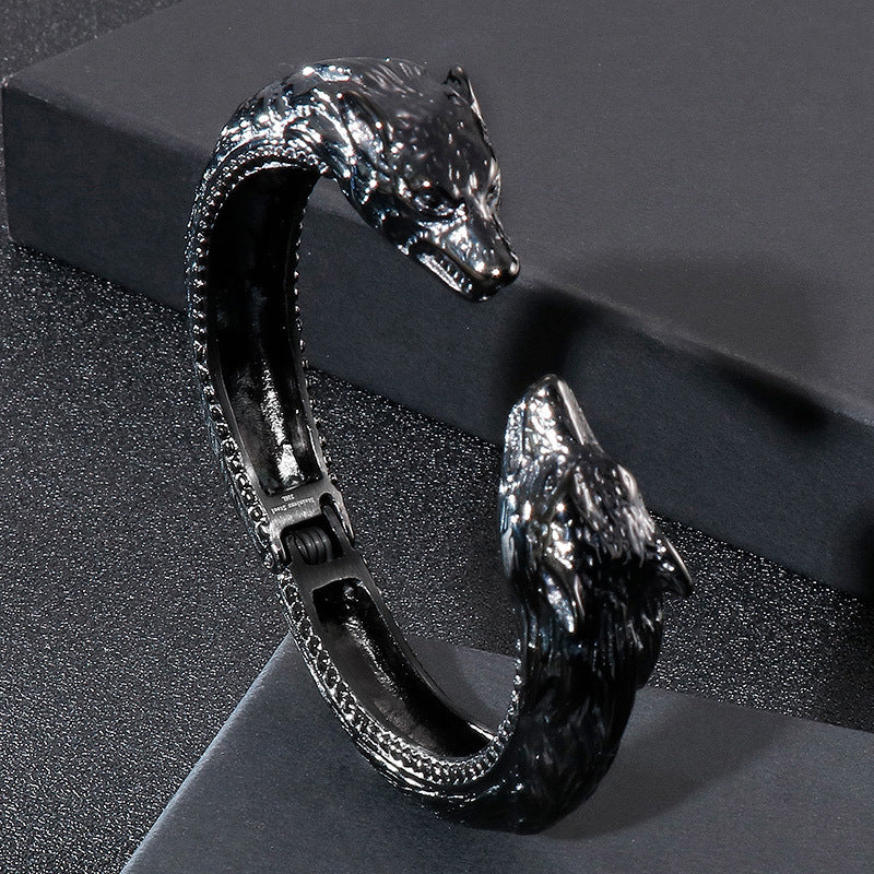 Stainless Steel Dragon Head Open Bracelet – Punk Men's