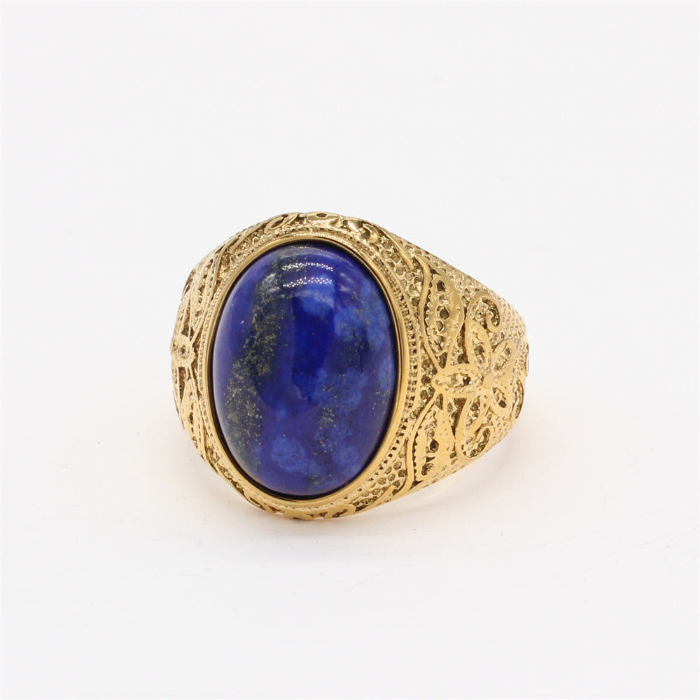 Titanium Steel Ring With Oval Gemstone Unisex Fashion Accessory Planderful Personalized Pattern