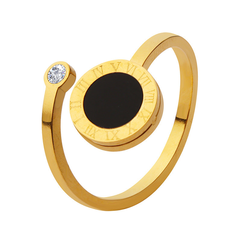 Golden Zircon Inlaid Acrylic Steel Ring - Adjustable Opening