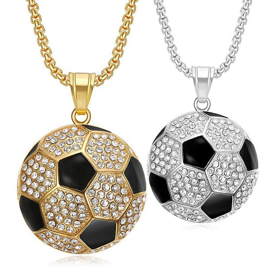 Planderful Everyday Genie Hip Hop Football Pendant Necklace Premium Stainless Gold Plated Zircon for Urban Fans