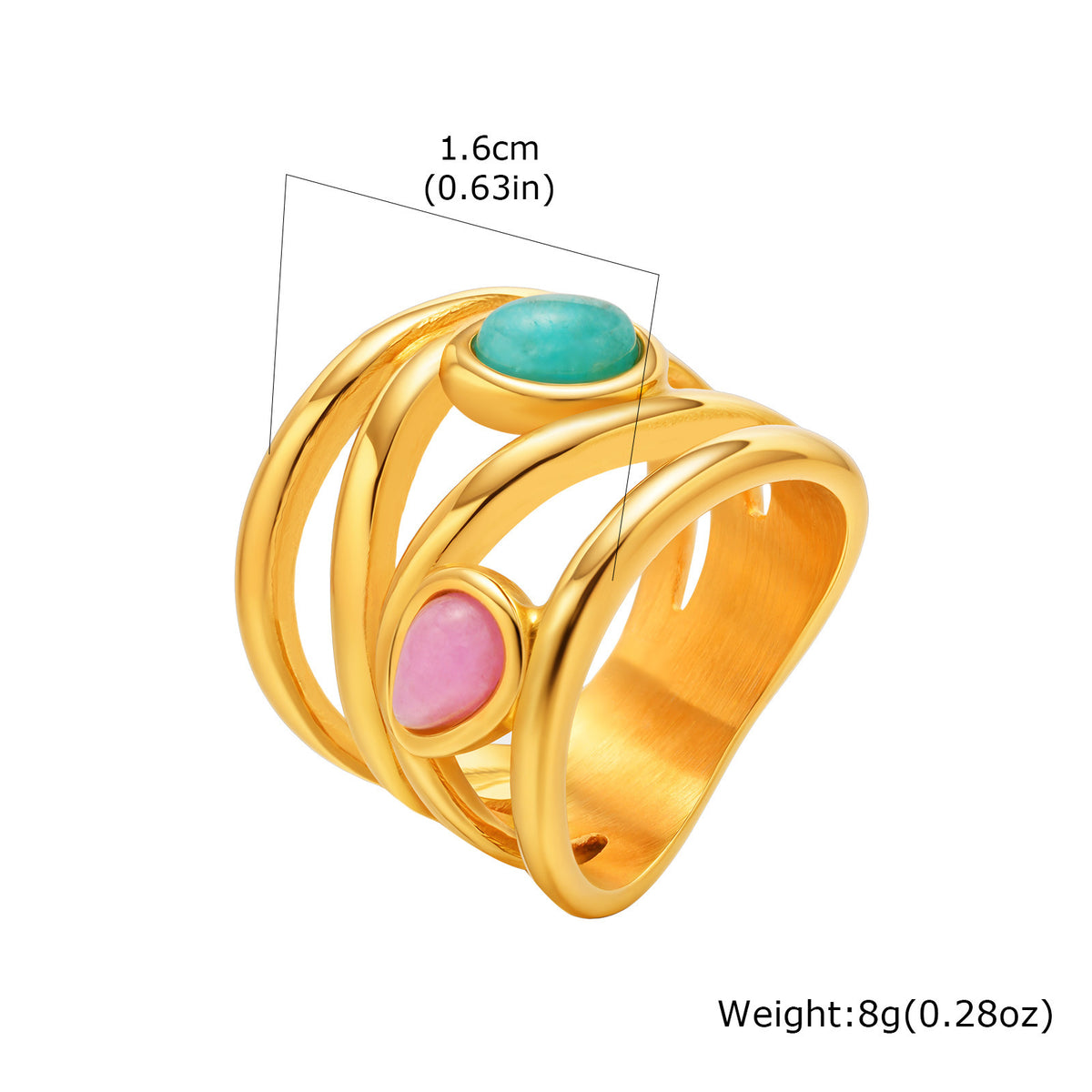 Stainless for Women French Tianhe Stone Powder Crystal Multi-Layer Index Finger Ring