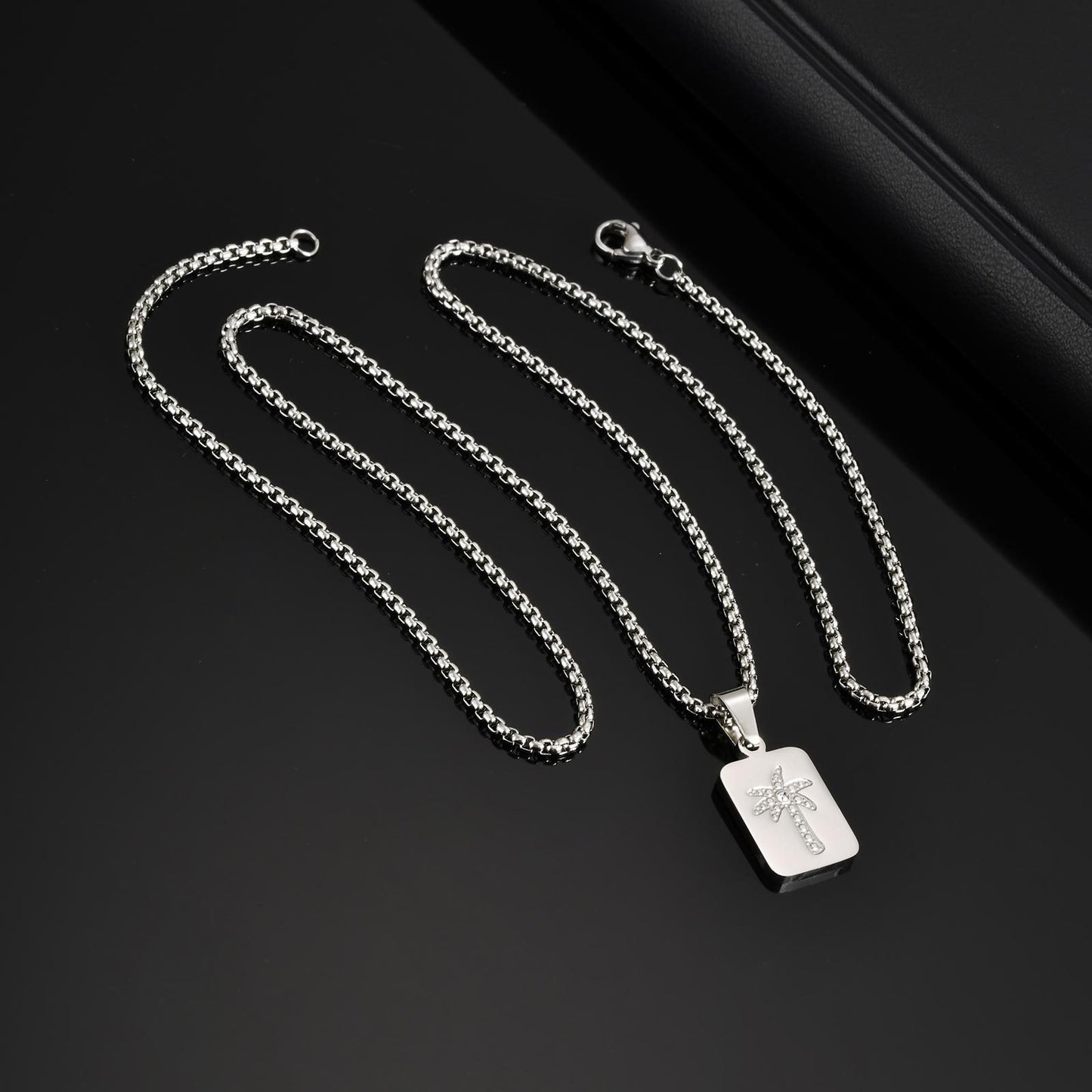 Men's Casual Daily – Stainless Steel All-Light Geometric Square Coconut Tree Pendant Necklace