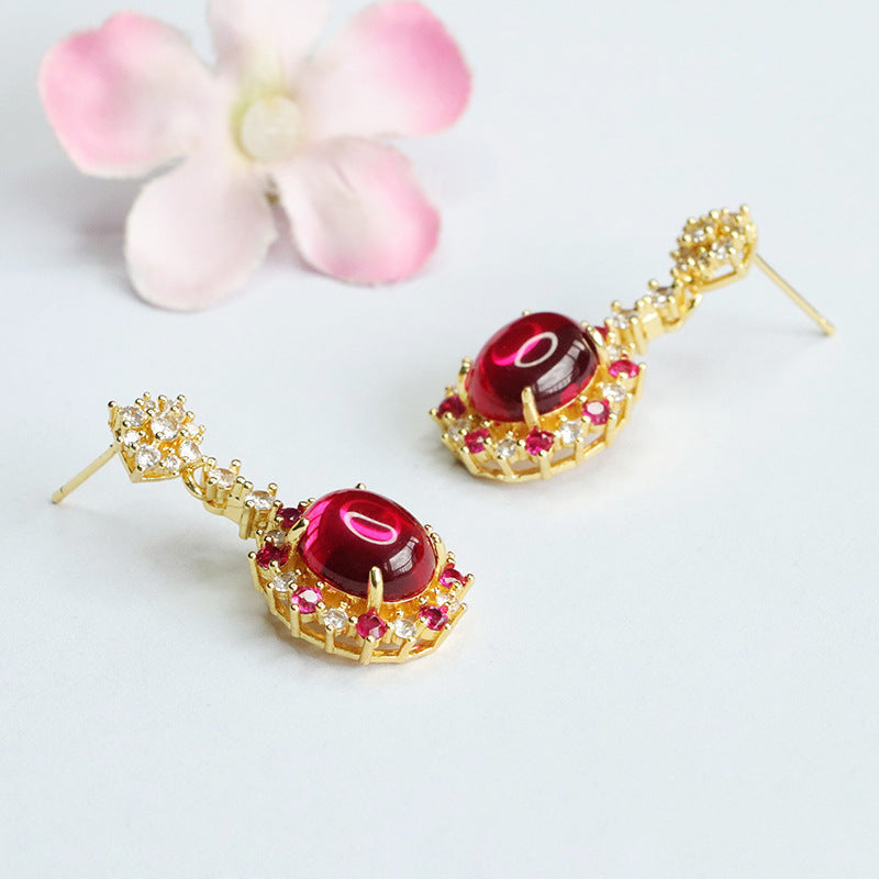 Lab-Grown Ruby Radiant Flower Stud Earrings