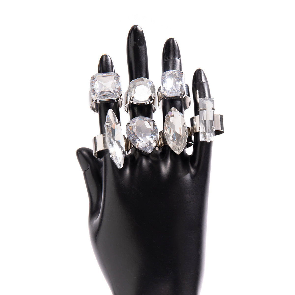 Luxurious Geometric Crystal Ring Set with Adjustable Opening