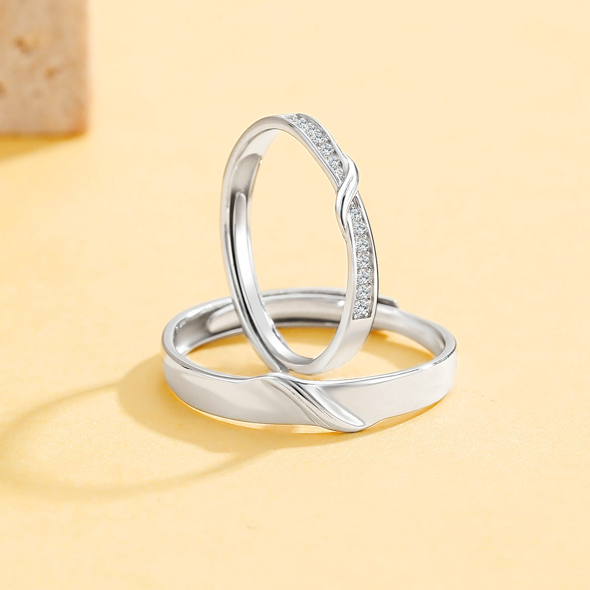 Planderful Jewelry S925 Sterling Silver Couple Ring Adjustable His And Hers Minimalist Luxury