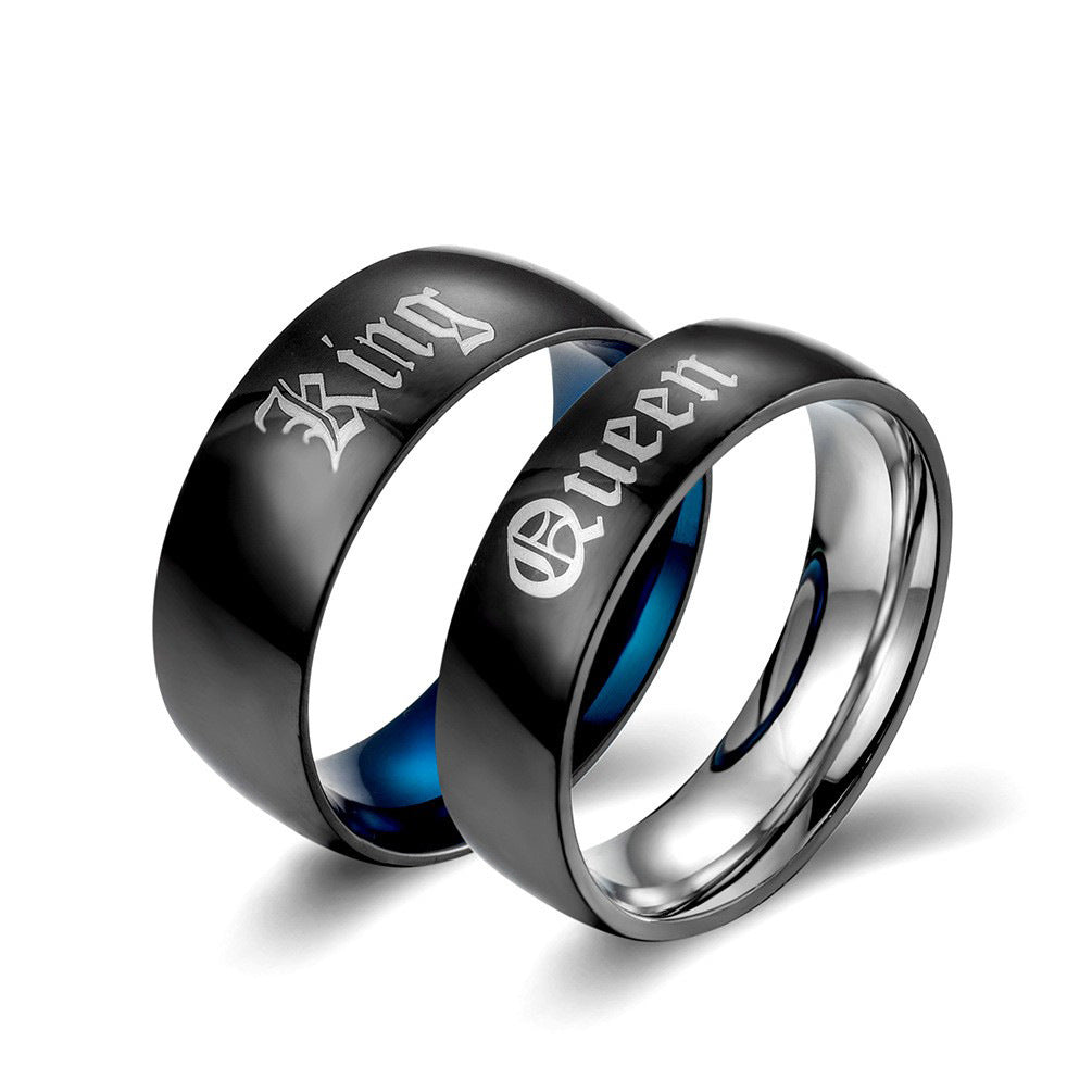Inner & Outer Arc Two-Color King Queen King Queen Stainless Steel Ring
