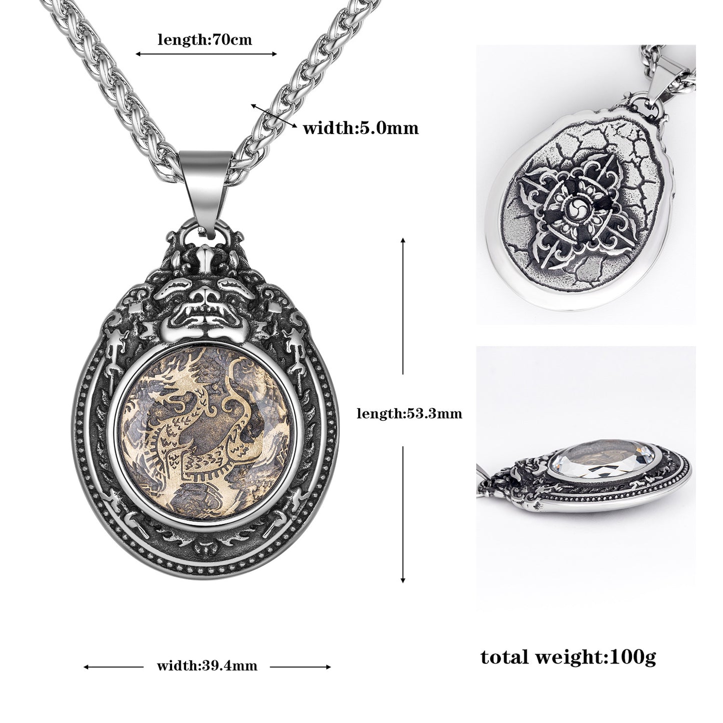 Stainless Steel Necklace – Statement Four Great Beasts Longtu Hip Hop Sweater Chain For Men