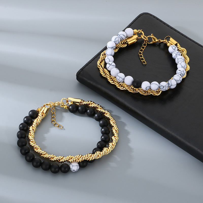 Planderful Mens Turquoise Agate Stainless Steel Bracelet