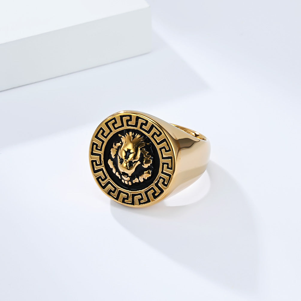 Planderful Men Stainless Steel Ring Lion Head Hip Hop Style