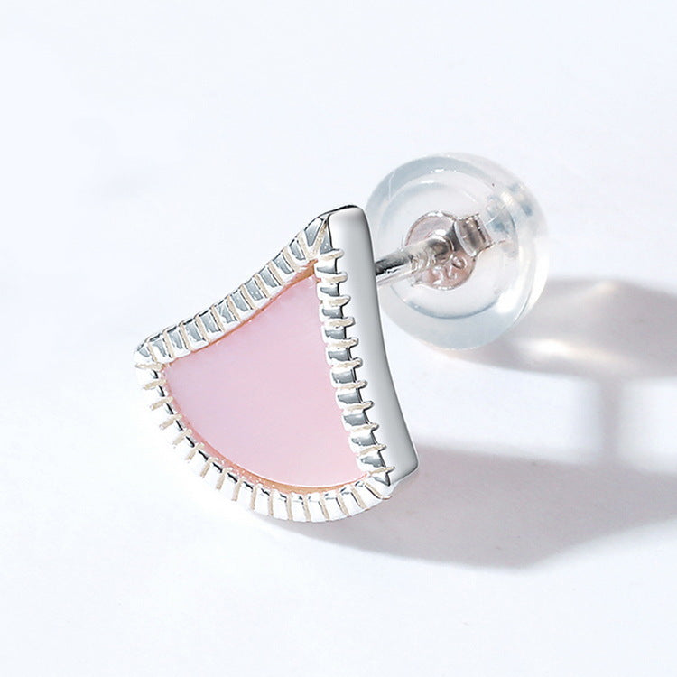 Pink Mother of Pearl Geometry Triangle Sterling Silver Stud Earrings