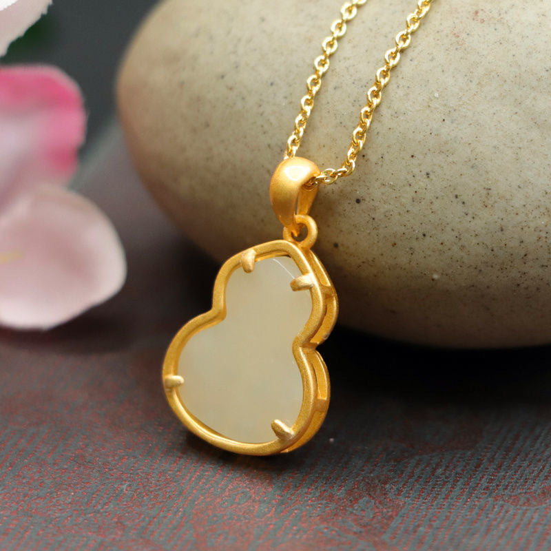 White Hetian Jade Gourd Pendant — No Chain