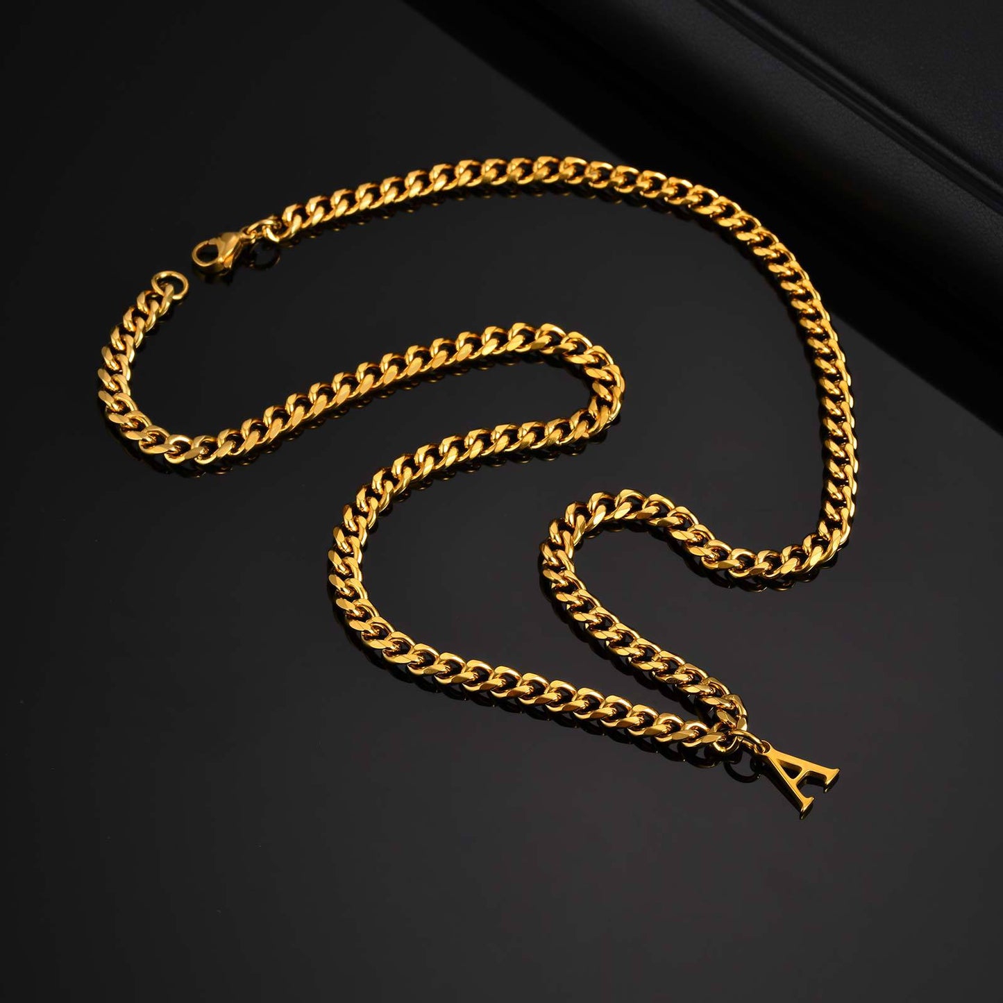 Planderful Mens Stainless Steel Letter Necklace Gold For Men