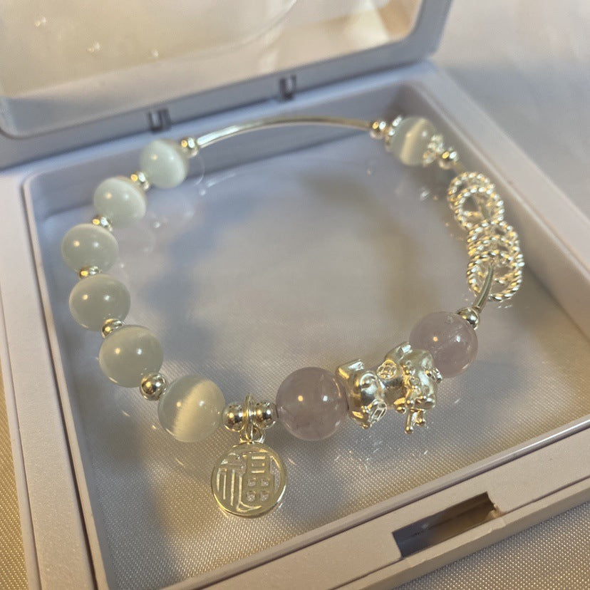 Fortune's Favor Cat's Eye Opal Sterling Silver Bracelet by Pixiu