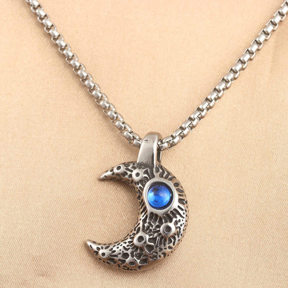 European And American Stainless Steel Moon Pendant Necklace