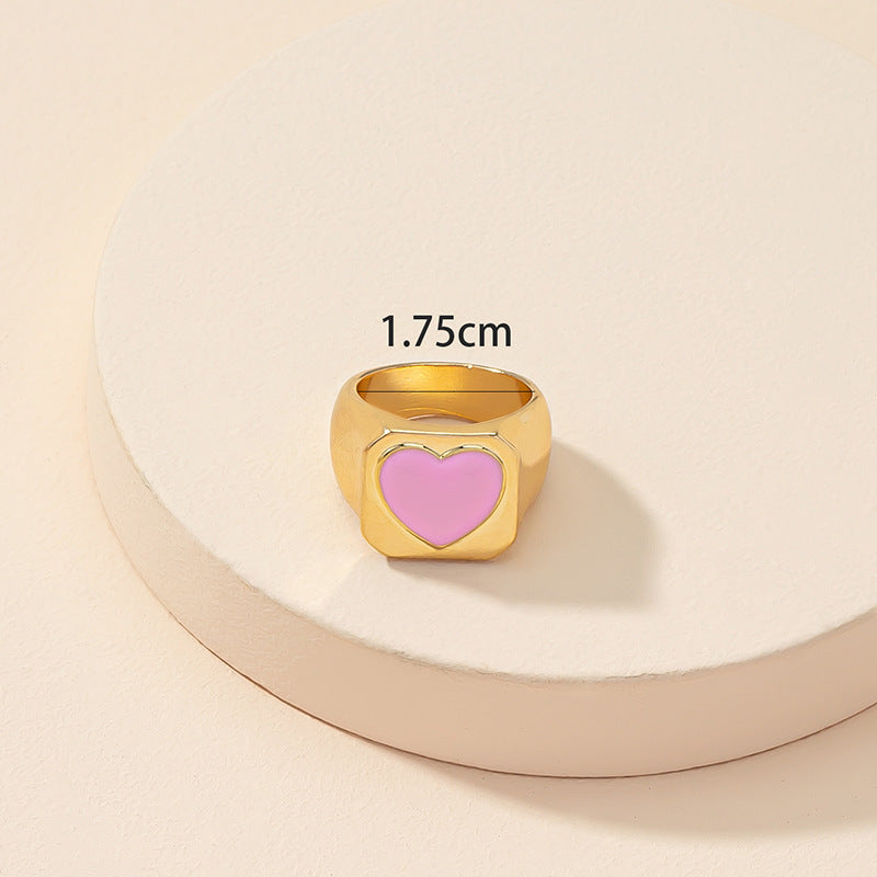 Heartfelt Pink Love Droplet Oil Ring - Dainty Internet Red Gold Ring