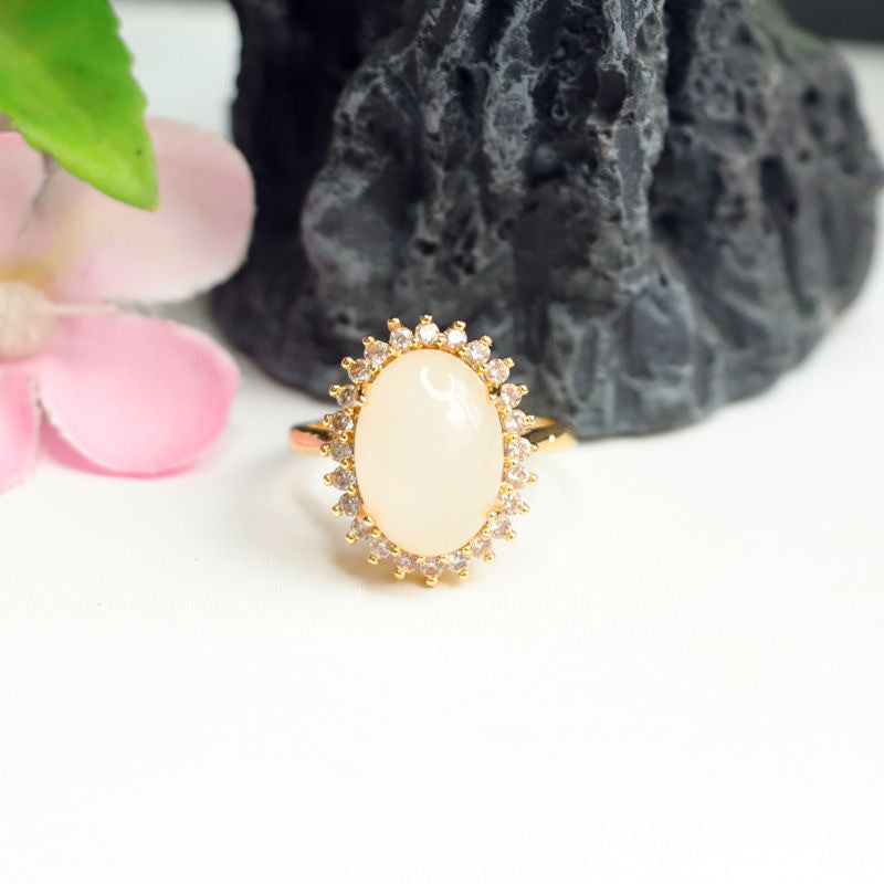 White Hetian Jade Oval Ring