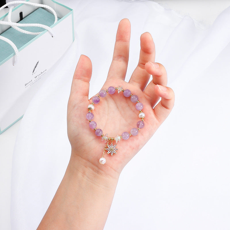 Lavender Amethyst and Zircon Flower Sterling Silver Bracelet