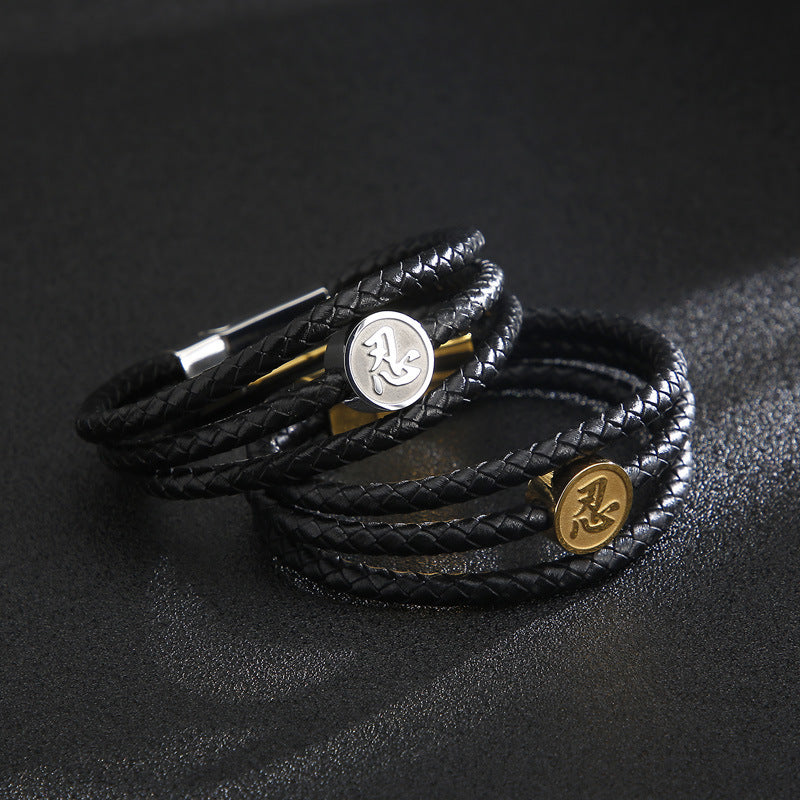 Planderful Men Leather Bracelet Woven Multi Layer Premium