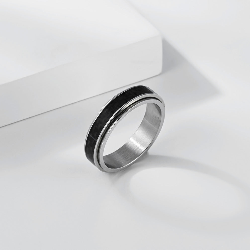 Planderful Everyday Genie Rotating Ring With Carbon Fiber Inlay Titanium Steel Unisex Spinner Ring For Men And Women