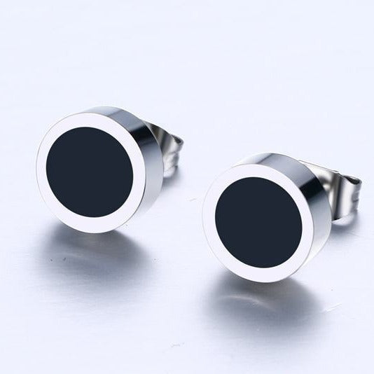 Dark Blue Glitter Stainless Steel Stud Earrings — Pair