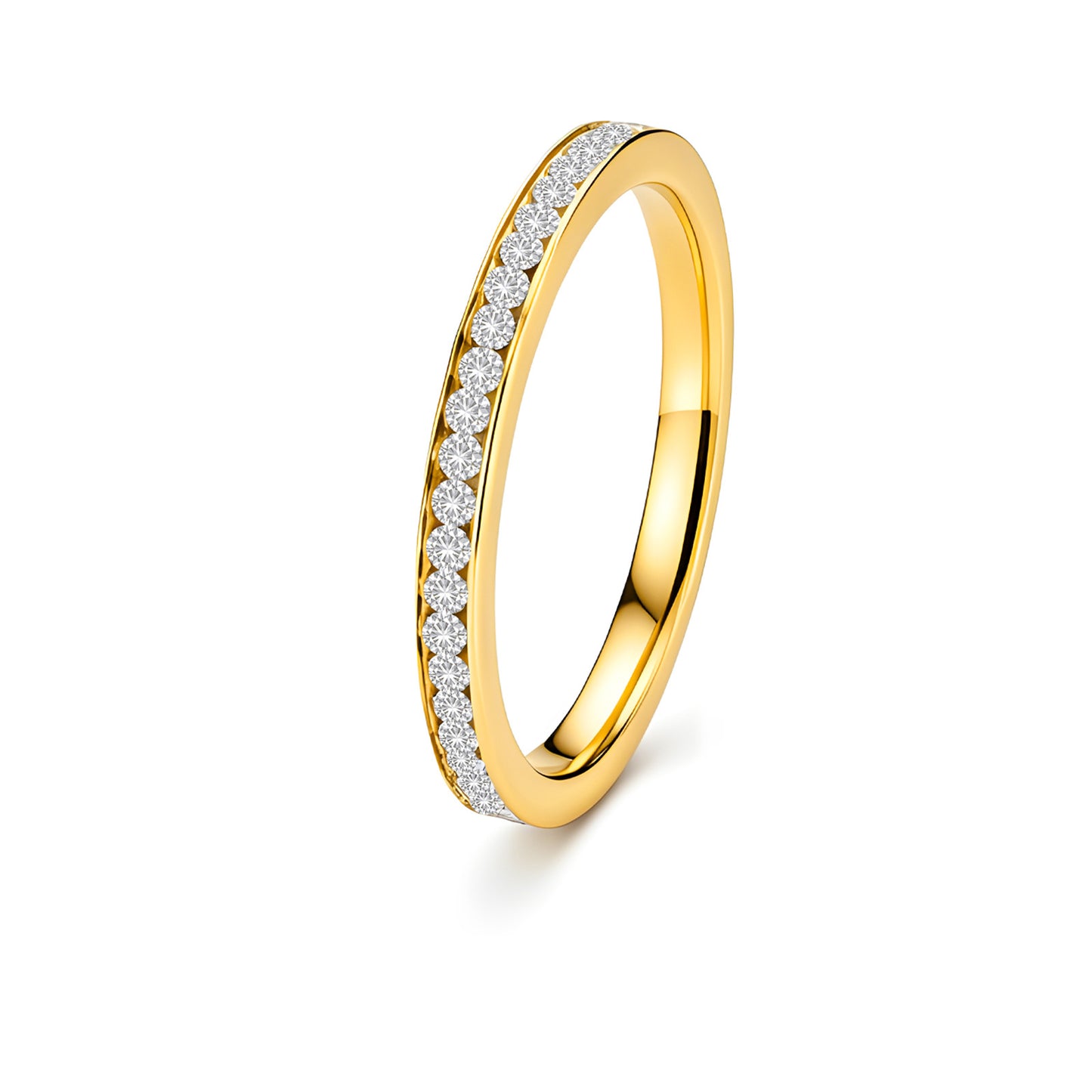 Planderful Collection Everyday Genie Stainless Steel Two Tone 2mm Zircon Ring For Couples