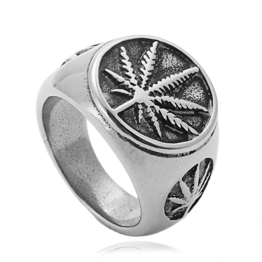 Titanium Steel Maple Leaf Ring for Men - Retro Punk Style in Stainless Steel