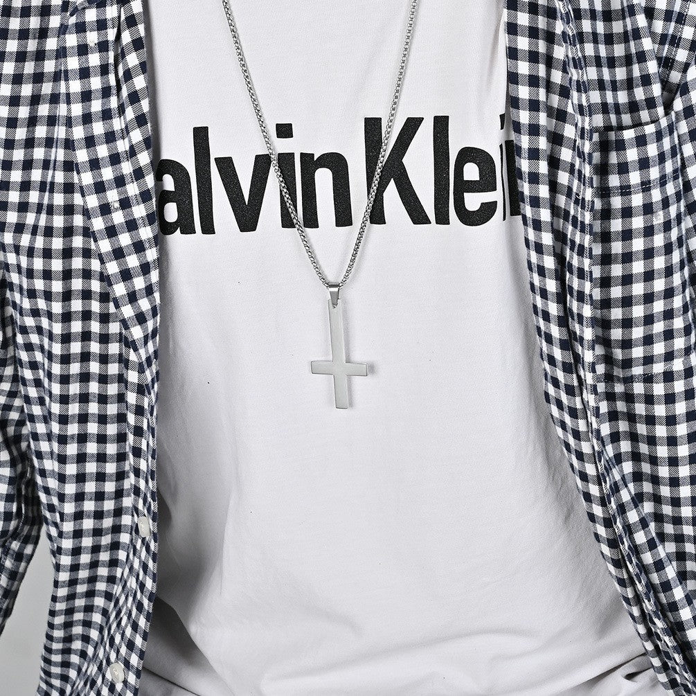 Stainless Steel Inverted Cross Necklace for Men - Titanium Steel Pendant
