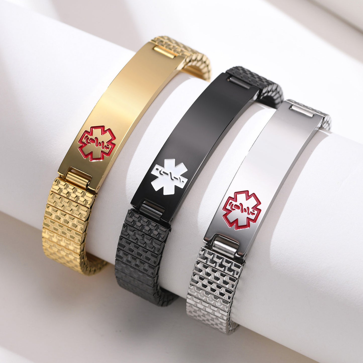 Cross-Border Bracelet Wholesale 12mm Stainless Steel Elastic Medical Logo Bracelet for Men