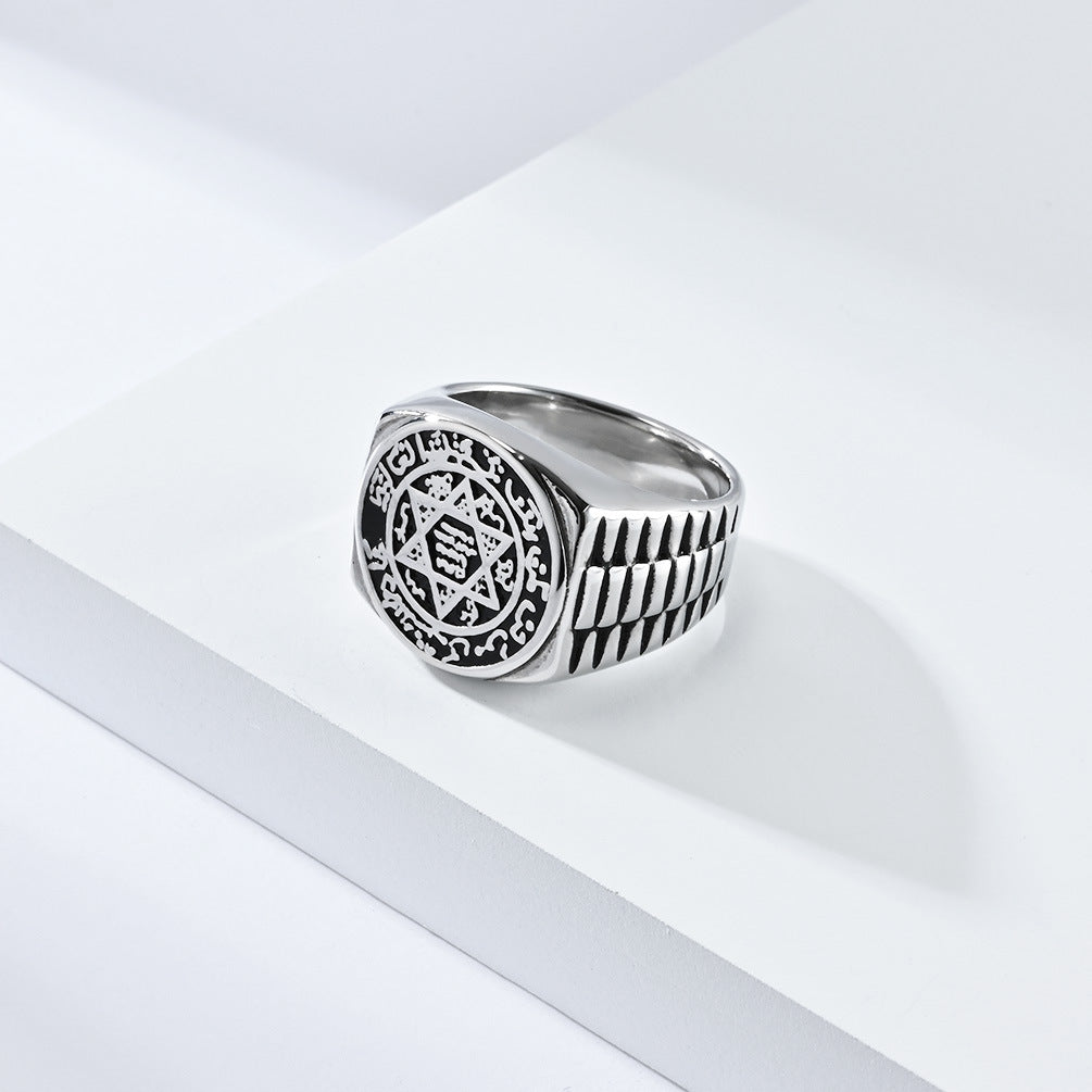 Retro Style Hexagram Twelve Constellations Titanium Steel Ring for Men