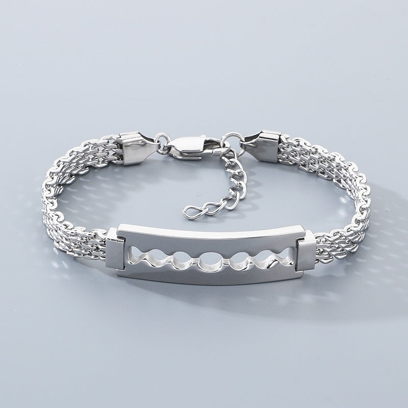 Men's Daily – Minimalist Woven Chain Curved Bar Blade Stainless Steel Bracelet Men