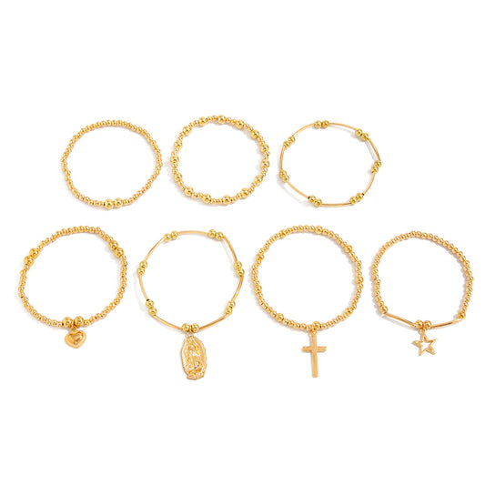 Planderful Beaded Cross Pendant Elastic Bracelet for Women Ethnic Boho Statement Jewelry Vienna Verve
