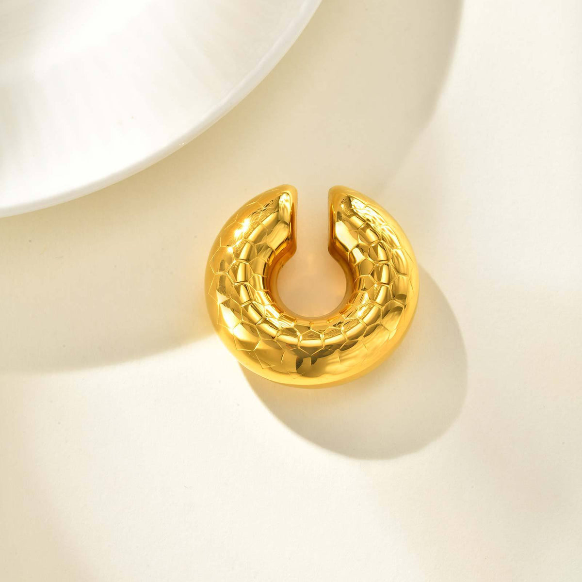 Gold-Tone Hammered Chunky Open Hoop Earring — Single